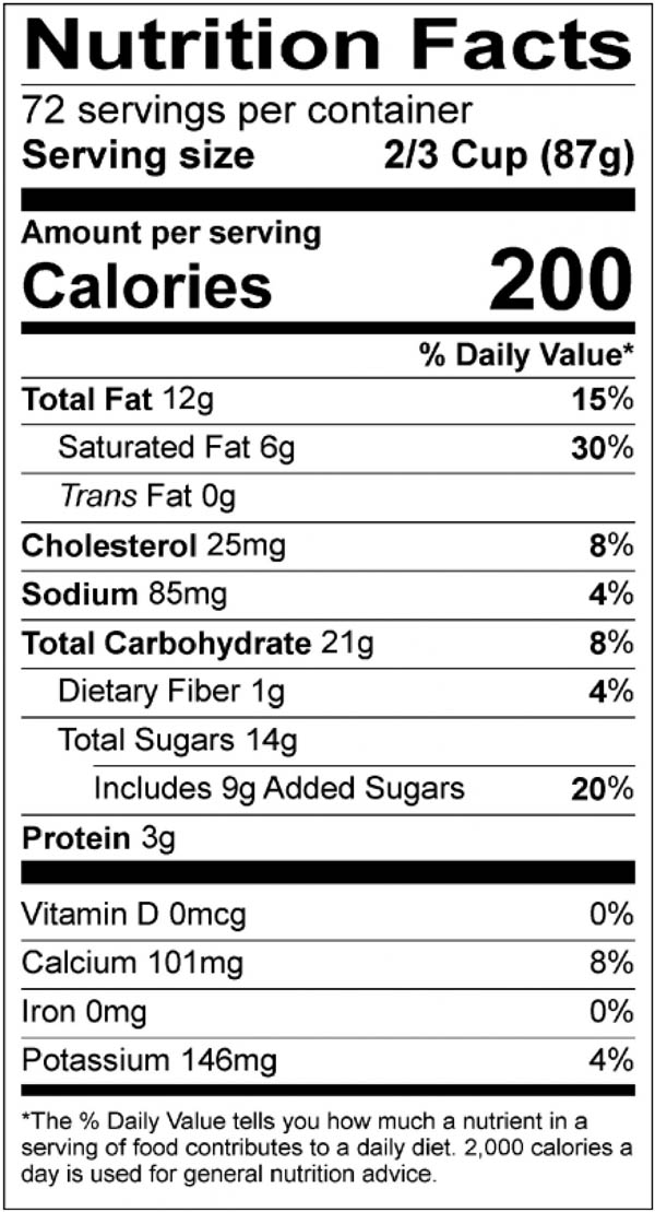 Butter Pecan Nutrition Label