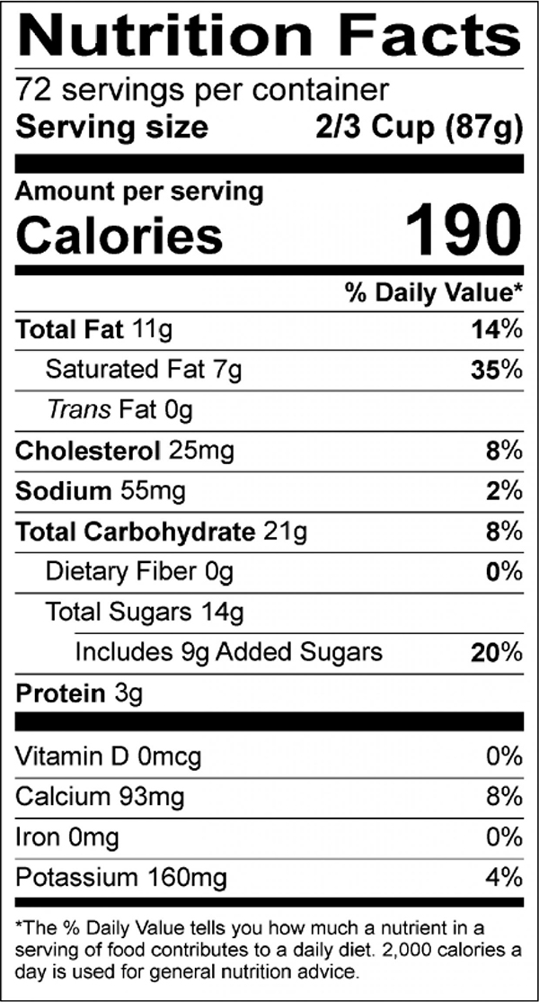 Coconut Pineapple Nutrition Label