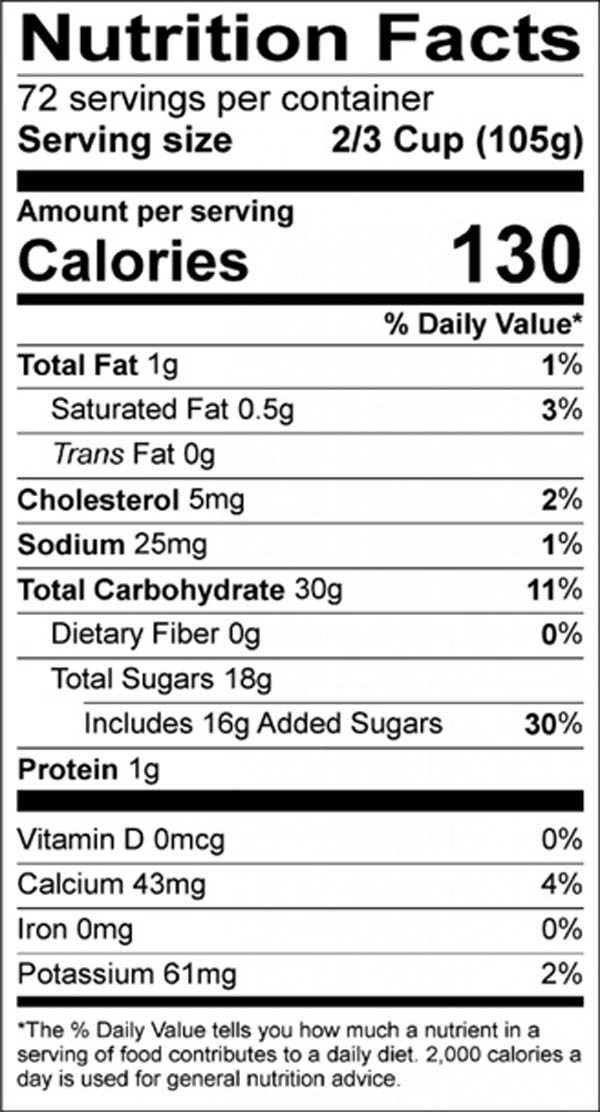 Orange Sherbet Nutrition Label