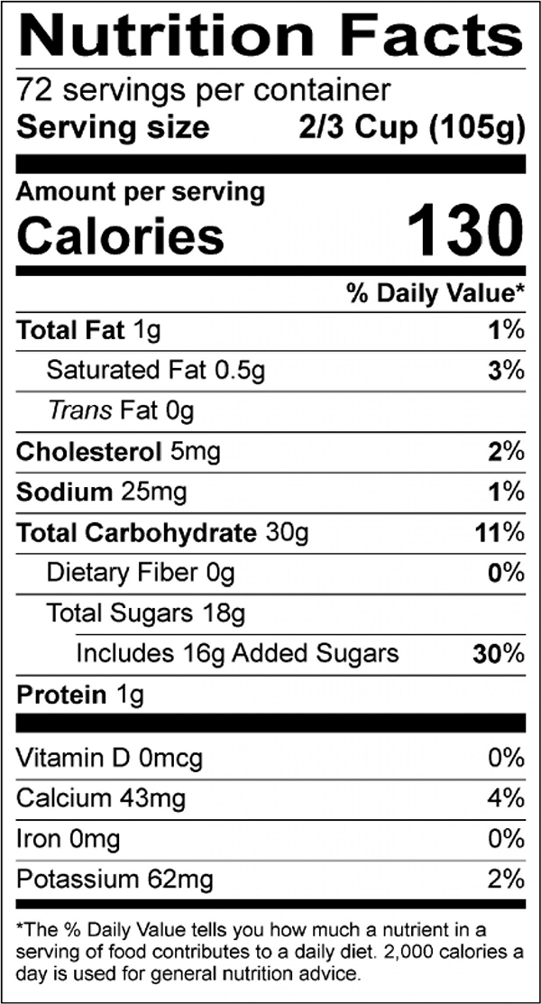 Rainbow Sherbet Nutrition Label
