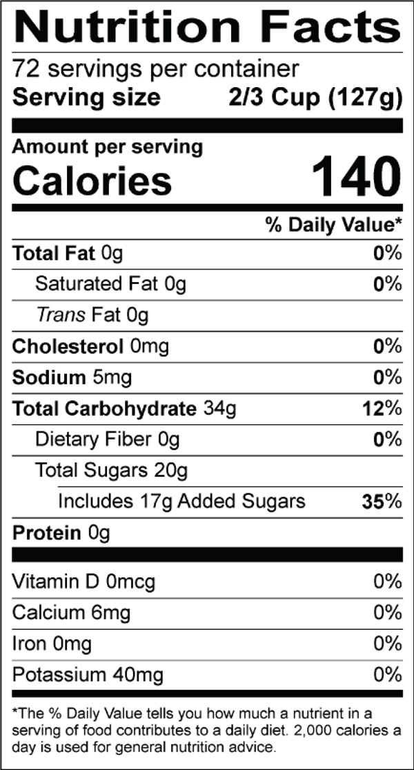 Mango Sorbet Nutrition Label