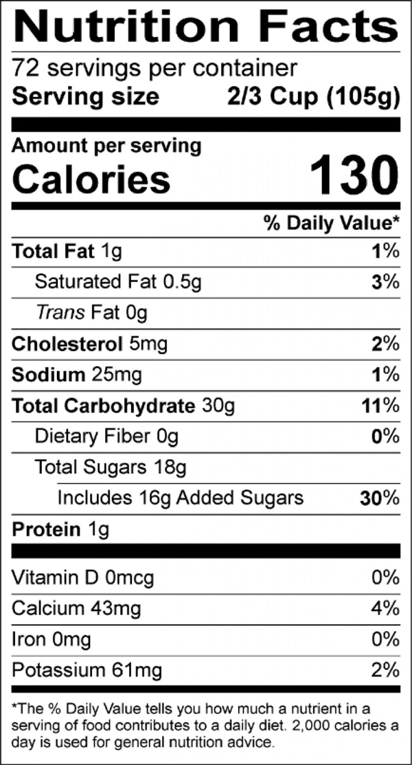 Lime Sherbet Nutrition Label