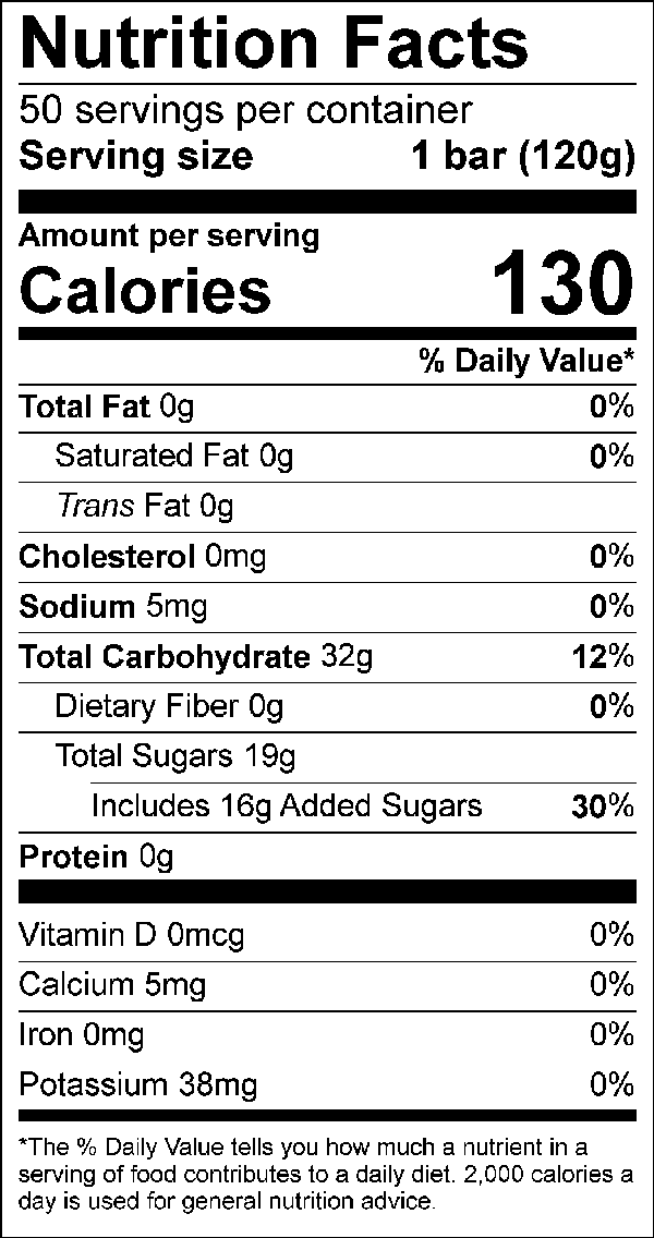 Mango Bar Nutrition Label