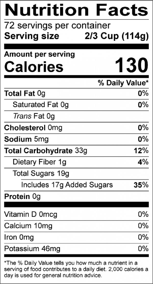 Marionberry Sorbet Nutrition Label